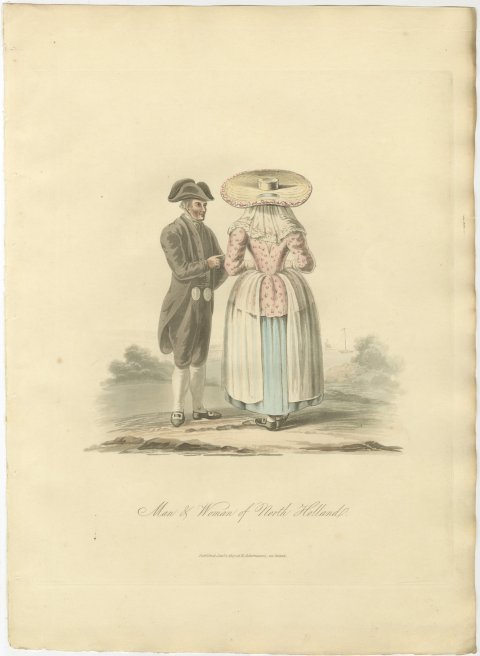 Man and Woman of North Holland, Antique Ackermann Costume Print, 1817, view 2