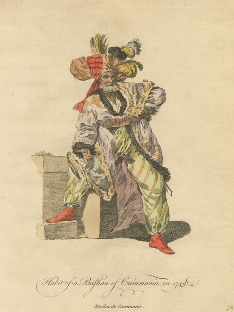 Antique Costume Print, Bashaw of Caramania, Ottoman Figure, 1749, close-up 2
