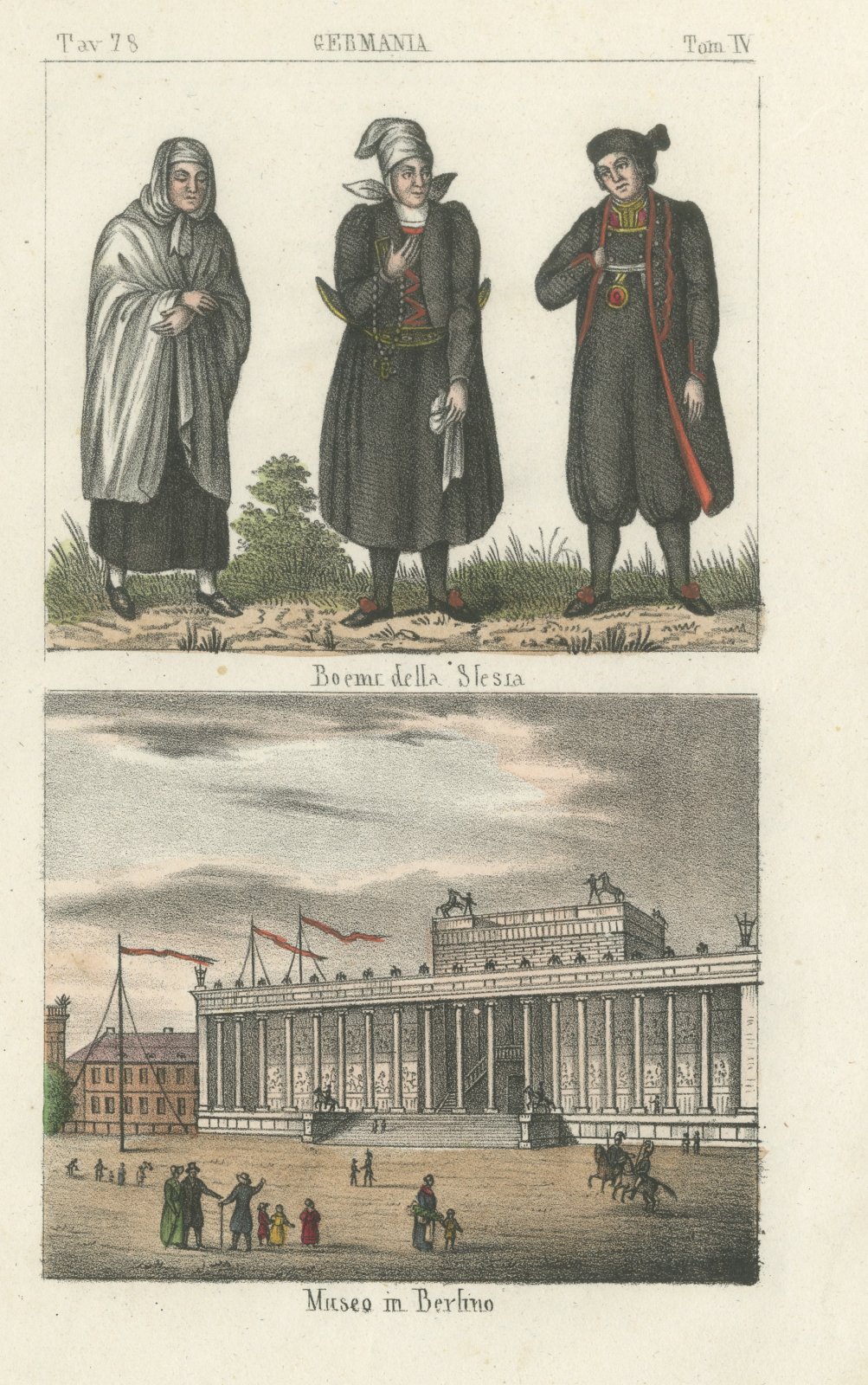 Bohemians of Silesia and the Museum in Berlin, Hand Colored Lithograph, 1842