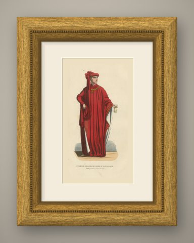 Knight of the Golden Fleece, Philip the Good, Hand Colored Wood Engraving, 1844, shown framed