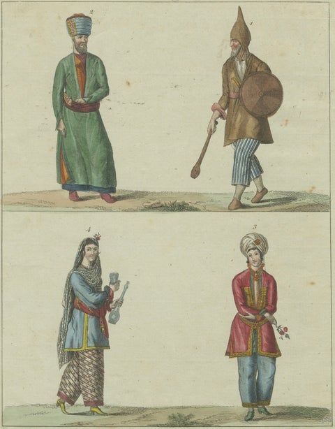 Antique Hand-Colored Print of Turkish or Ottoman Costumes Plate XII, circa 1800, close-up 1