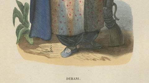 Antique Durrani Afghan Warrior Print, Hand-Colored Costume Lithograph 1852, close-up 4