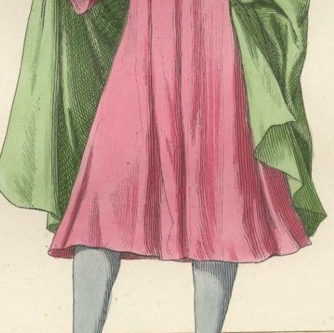 Historic Costume Print 1845, Renaissance Youth in Tunic and Cloak, close-up 4