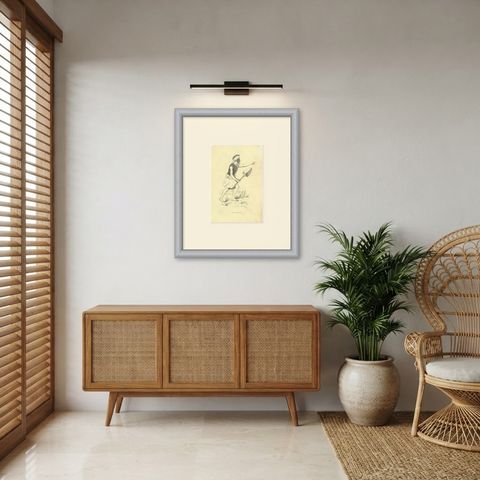 Warrior of Tonga Tabou, Antique Wahlen Costume Print, 1843-1844, shown framed in a room