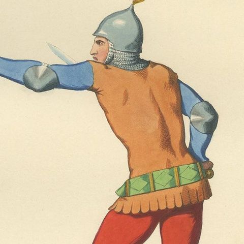 Antique Print of a 14th Century Italian Military Costume by Bonnard, 1860, close-up 2