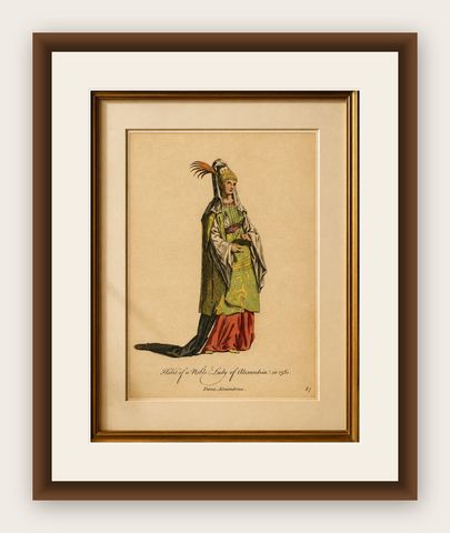 Habit of a Noble Lady of Alexandria in 1581, Elegant Ottoman Costume Print, 1749, shown framed