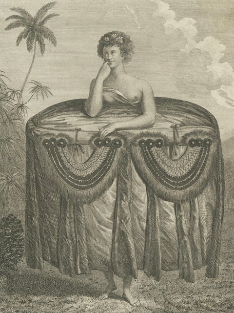 Tahitian Costume Engraving Pair, Otaheite Women, Pacific Voyages, c.1790, close-up 2