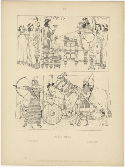 Set of 3 Antique Assyrian Costume and Culture Plates by Max Tilke, c.1900, view 3
