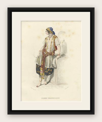 lgeria Moorish Woman, Hand-Colored Costume Lithograph, 1853, shown framed