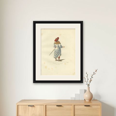 Antique Print of a German Nobleman, 15th Century, by Bonnard, 1860, shown framed on a wall