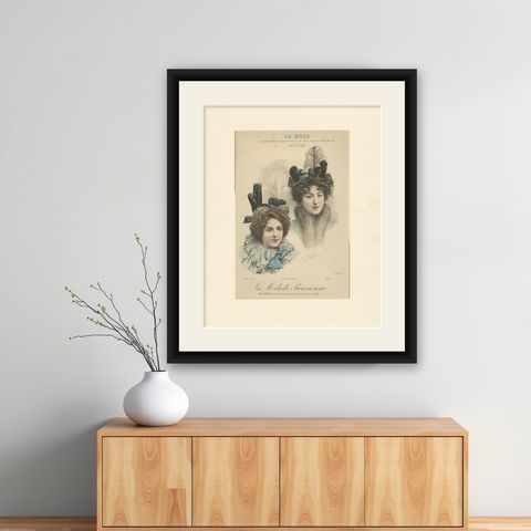 Pl. 3221 Antique Fashion Print of Ladies with Hats, 'c.1895', shown framed on a wall