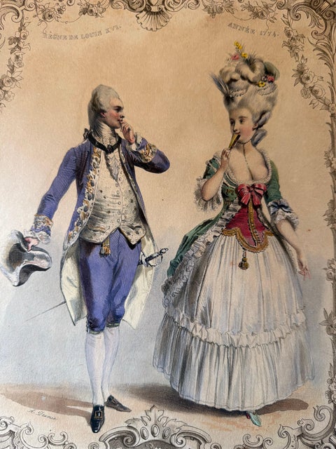 Louis XVI French Rococo Court Costume Lithograph, 1775, Published 1847, view 4