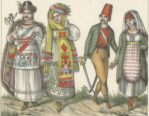 Tyrolean Woman of Pusterthal, Illyrian Women, Bridal Pair and Morlachs, 1842, close-up 2