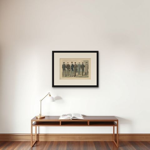 Antique Print of Fashion in April 1883 by Klemm & Weiss, circa 1900, shown framed on a wall