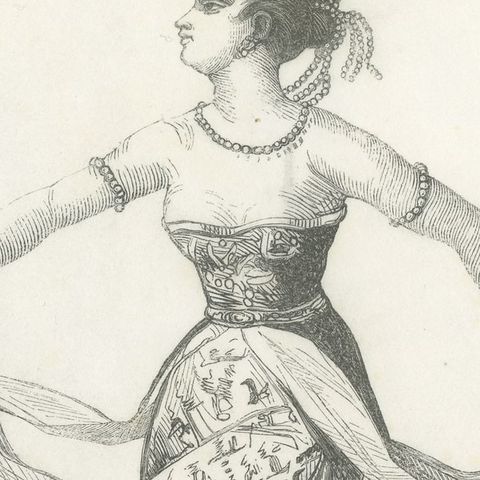 Female Dancer in Java, Antique Wahlen Costume Print, 1843-1844, close-up 2
