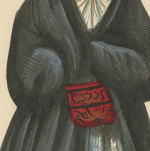 Antique Costume Print of a Young Lady in Porto by Wahlen, 1843, close-up 1