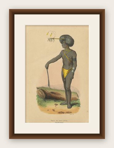 Antique Costume Print of a Papua from Dorey Harbour by Wahlen, 1843, shown framed