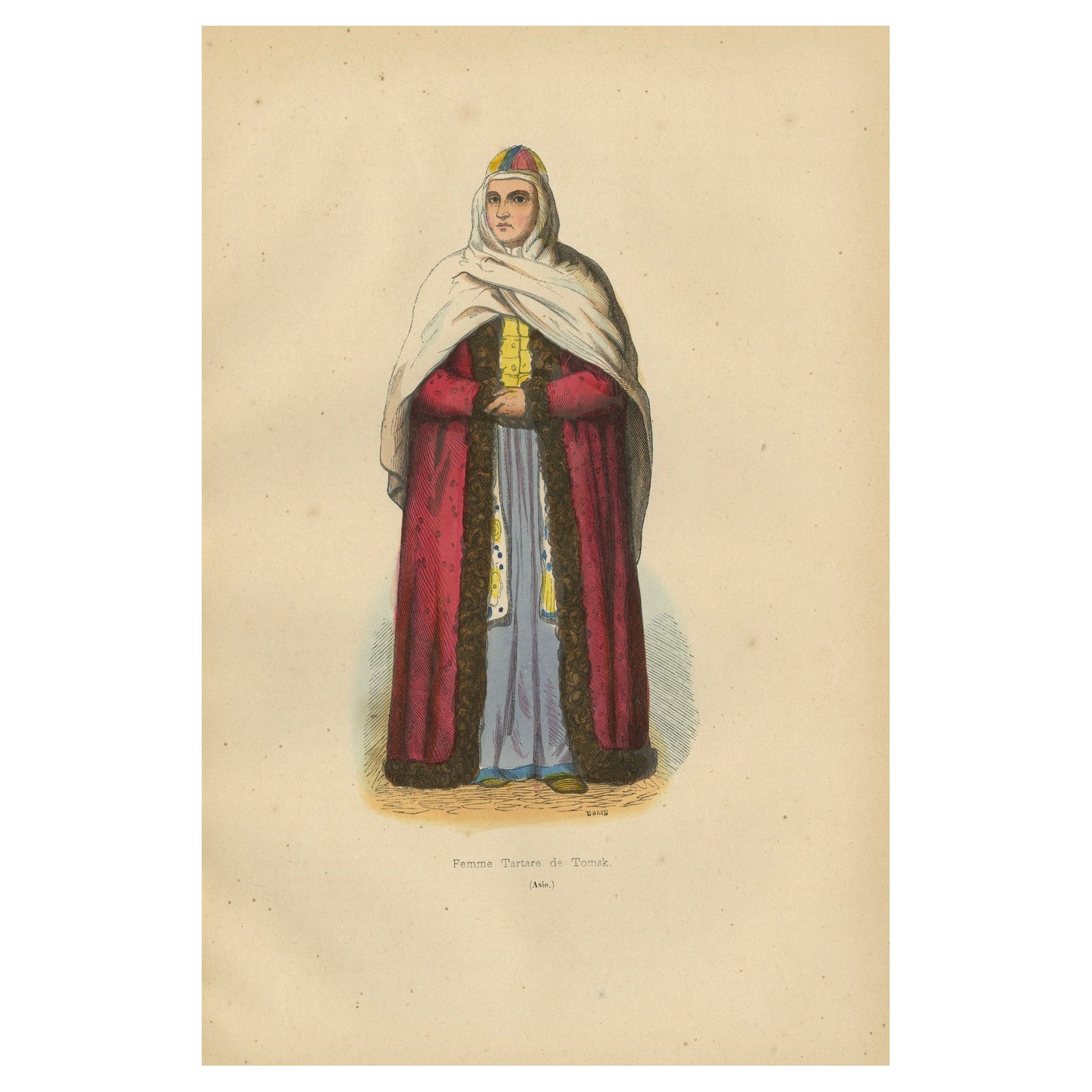 Elegant Tartar Woman from Tomek: 19th-Century Hand-Colored Portrait