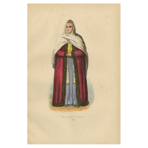 Elegant Tartar Woman from Tomek: 19th-Century Hand-Colored Portrait