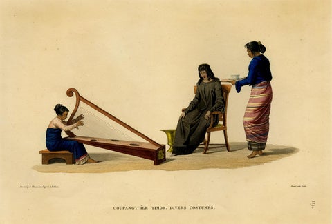 Print of Timorese Ladies Playing Harp & Drinking Tea in Kupang, Indonesia, 1825, view 2