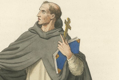 15th Century Dominican Friar, Antique Costume Print, Published 1845, close-up 2