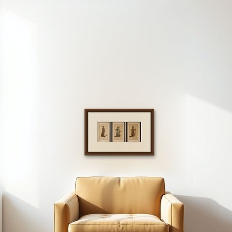 Antique Persian Costume Prints Set of 3, Hand-Colored Engravings, 1749, shown framed on a wall
