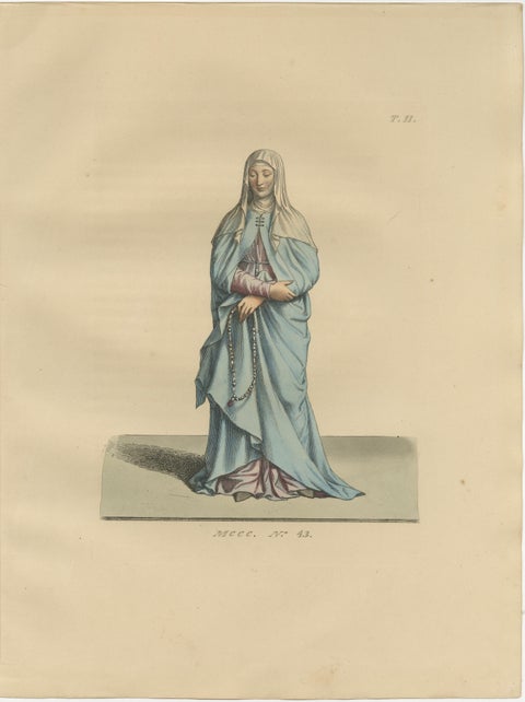 Six Medieval Costumes Hand-Colored Lithographs, France, Circa 1860, view 3