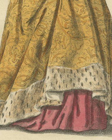 Elizabeth of York, Queen to Henry VII in 1490, Jefferys Costume Plate, 1757, close-up 3