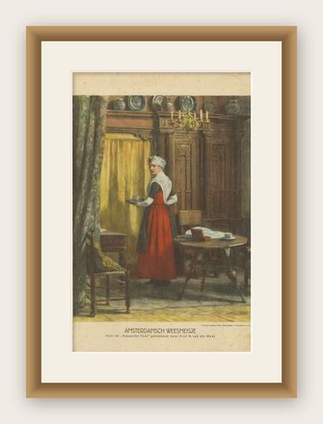 Amsterdam Orphan Girl in Traditional Costume, Print by N. van der Waay, 1923, shown framed