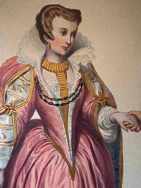 Henri III French Court Costume, Royal Couple Costume Lithograph, 1847, view 2