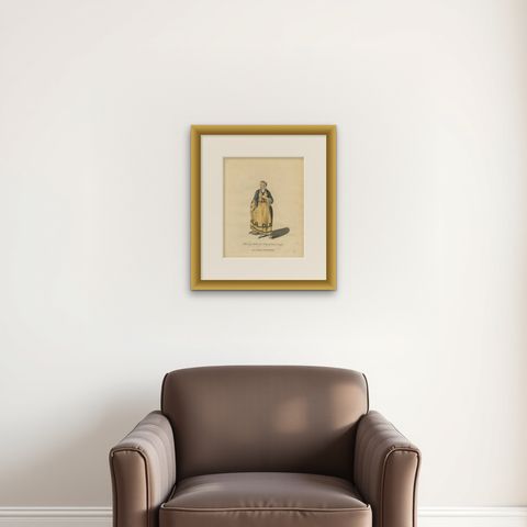 Venetian Morning Dress Costume Print, Lady of Venice Fashion, 1749, shown framed on a wall