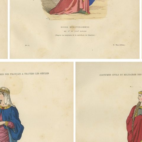 Gaulish to Carolingian Women’s Costume, French Historical Prints, 5-Plate Set, close-up 2