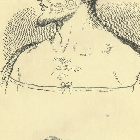 Types of the Natives of New Zealand, Antique Wahlen Costume Print, 1843-1844, close-up 3
