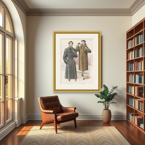 Vintage Fashion Print 'Pl. 14315' published in Ladies Styles, 1952, shown framed in a room