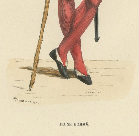 Youthful Elegance: A Young Gentleman's Attire in 'Costume du Moyen Âge', 1847, close-up 1