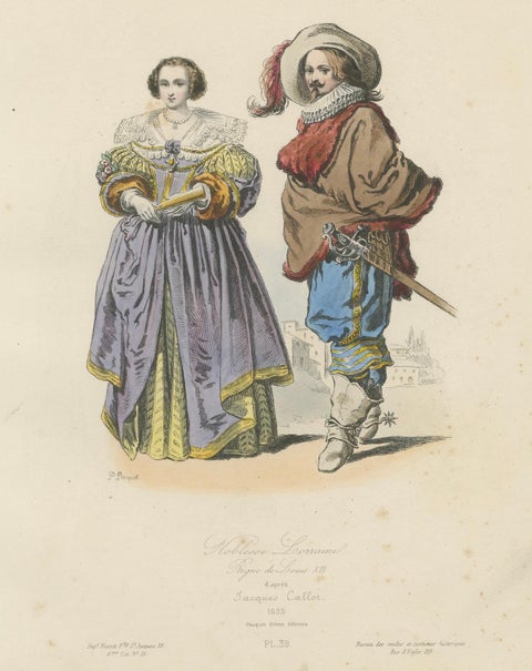 Antique French Costume Prints of Nobles from Lorraine, 1625, Published c.1860, close-up 2
