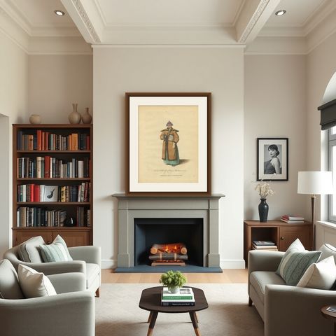 Chinese Mandarin in Winter Court Dress, Antique Print, Jefferys, 1749, shown framed in a room