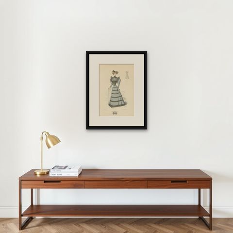 Elegant Fashions of 1889: Lithographs by L. Michau and M. de Solar, shown framed on a wall
