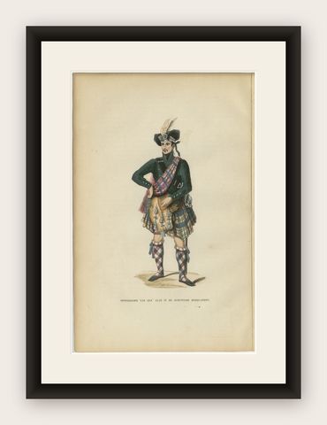Scottish Highland Clan Chief - Antique Costume Lithograph, c.1852, shown framed