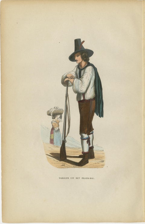 Tyrolean Hunter from the Ziller Valley - Antique Costume Lithograph, c.1852, view 2