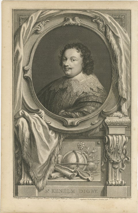Antique Portrait of Sir Kenelm Digby, English Courtier and Diplomat, view 2
