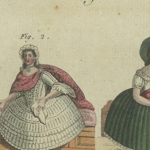 Elegant Costumes of 18th-Century Peru: Hand-Colored Engraving from Bertuch, 1805, close-up 5