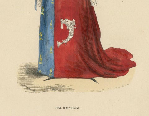 Anne d'Auvergne: Nobility in Heraldic Robes, Hand-colored in 1847, close-up 1
