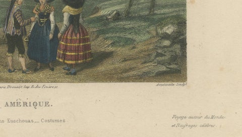 Quechua Indigenous Costumes, South America, Hand-Colored Print, 1843, close-up 3