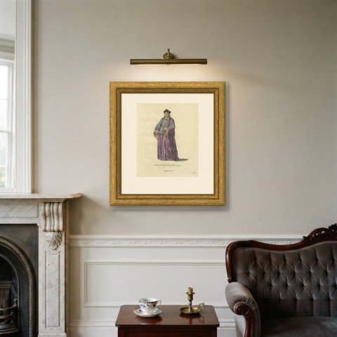 Habit of King Henry VII in 1490, Hand Colored Jefferys Costume Plate, 1757, shown framed on a wall