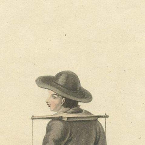 Antique Handcolored Print of a Boy Selling Flowers in Rotterdam, Holland, 1817, close-up 2