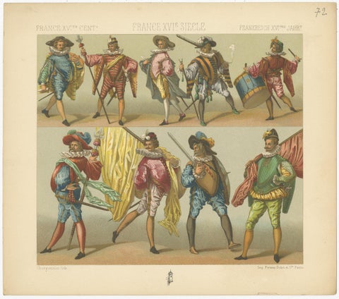 Pl. 72 Antique Print of French XVIth Century Costumes by Racinet, circa 1880, view 3