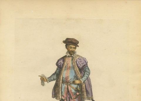 Danzig Merchant Costume Engraving, Polish Trade Figure, Hand-Colored, 1749, close-up 4