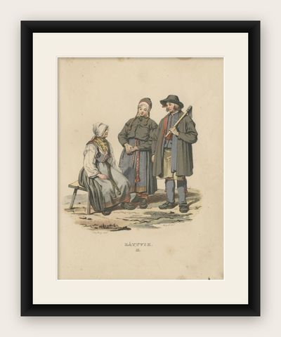Antique Costume Print of Rättvik in Sweden by Sandberg, circa 1864, shown framed