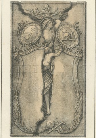 Tomb Monument to the Wife of the Sculptor Nahl, Swiss Lithograph, 1842, close-up 1